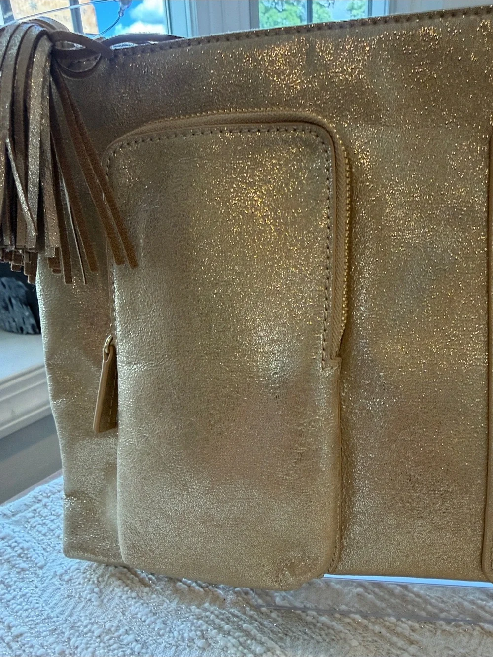 Lilly Pulitzer Gold Metallic Tech Pouch Zip-Top with Tassel